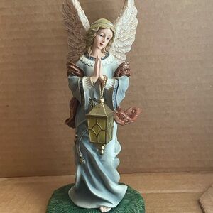 Thomas Kinkade Angel of Light Figurine with lantern- Blue and Gold
